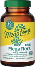 MegaFood MegaFlora Probiotic Plus - Probiotics for Women and Men Digestive Health - 50 Billion CFUs & 14 Strains - Immune Support Supplement - Vegetarian - 60 Capsules