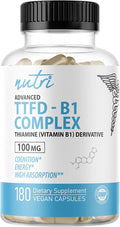 Nutri TTFD Thiamine B1 Supplement - 100mg 180 Servings - Thiamine TTFD Supplement - With 6mg Magnesium - No Toxic Fillers - TTFD Thiamine Tetrahydrofurfuryl Disulfide - Third Party Lab Tested