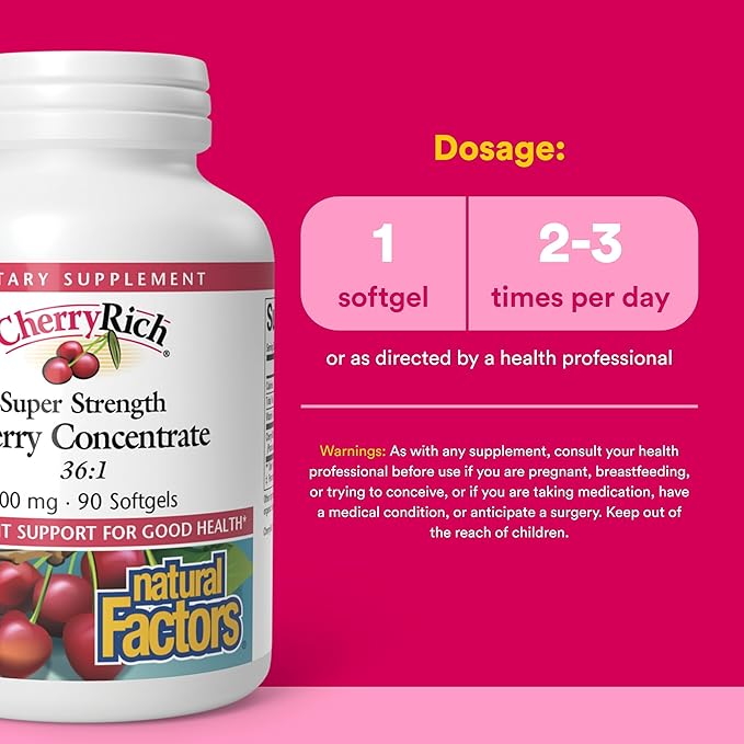 CherryRich by Natural Factors, Super Strength Cherry Concentrate, Antioxidant Support for Healthy Joints and Uric Acid Metabolism, 90 softgels (90 servings)