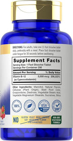 Carlyle B12 Vitamin 5000 mcg Sublingual | 250 Fast Dissolve Tablets | High Potency | Natural Berry Flavor | Vegetarian, Non-GMO & Gluten Free