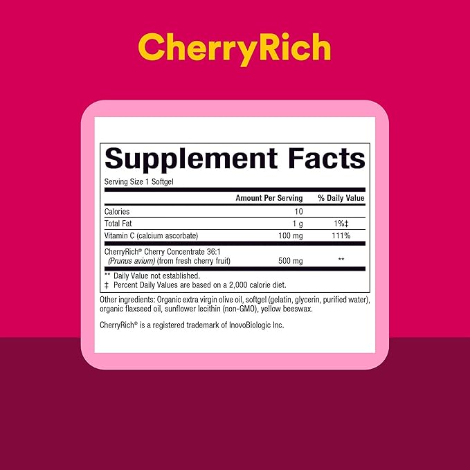 CherryRich by Natural Factors, Super Strength Cherry Concentrate, Antioxidant Support for Healthy Joints and Uric Acid Metabolism, 90 softgels (90 servings)