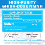 NMNH (Dihydronicotinamide Mononucleotide) NMN Alternative Supplement, 500 mg Per Serving NAD Supplement to Boost NAD+ Levels, for Anti Aging, Energy, Immunity, Focus, 60 Vegan Capsules