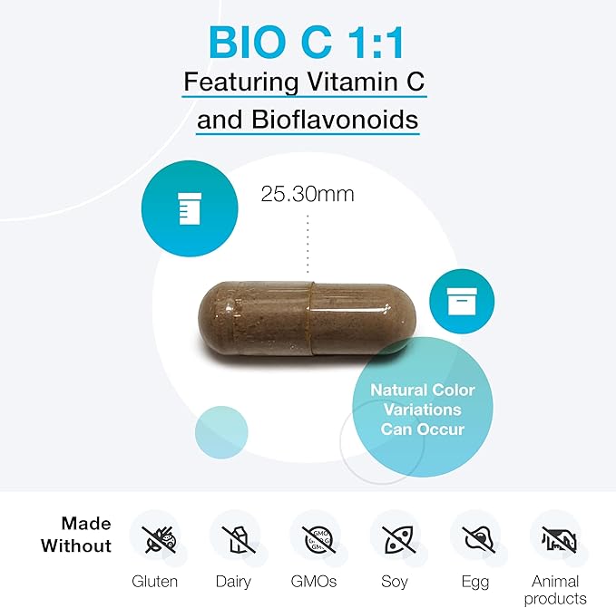 XYMOGEN Bio C 1:1 - Vitamin C Supplement with Citrus Bioflavonoids for Immune System Support - 500 mg Ascorbic Acid - Gluten-Free & Non-GMO - 90 Capsules