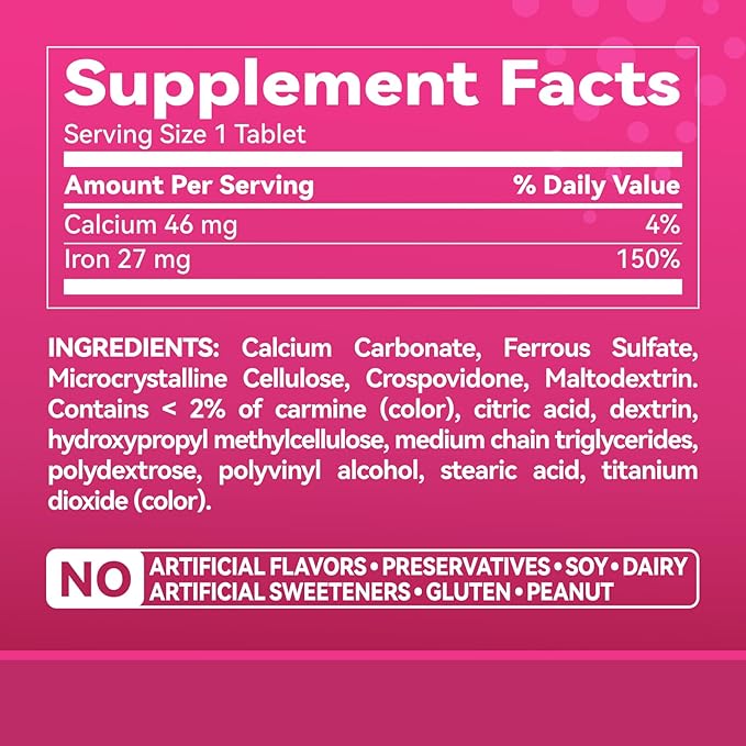 Inner Brightness Iron Supplement, Iron 27mg Iron Supplement for Women, 100 Tablets, 100 Day Supply, Daily for Adults, Red Blood Cell Support, Gentle on Stomach