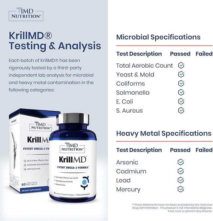1MD Nutrition KrillMD - Antarctic Krill Oil Omega 3 Supplement with Astaxanthin, EPA, DHA | 2X More Effective Than Fish Oil | 60 Softgels (2-Pack)