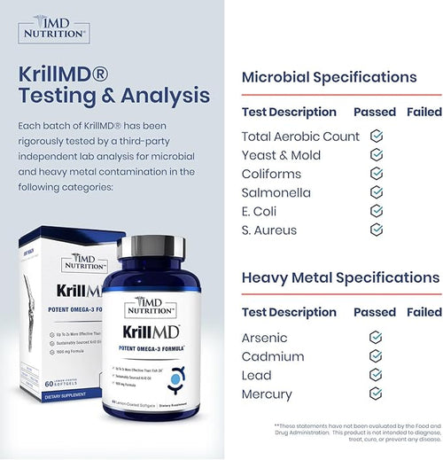 1MD Nutrition KrillMD - Antarctic Krill Oil Omega 3 Supplement with Astaxanthin, EPA, DHA | 2X More Effective Than Fish Oil | 60 Softgels (2-Pack)