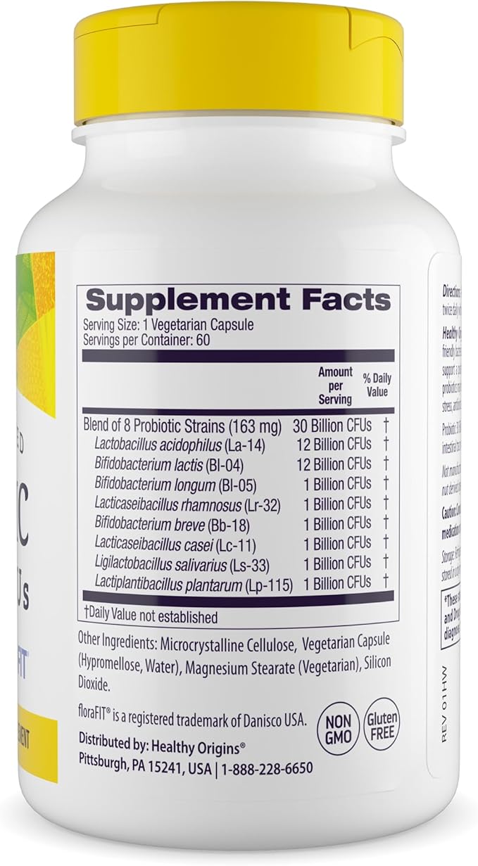 Healthy Origins Probiotic 30 Billion CFUs, 60 Veggie Capsules - 8 Clinically Studied Strains Including Lactobacillus & Bifidobacterium - Supports Microbiome, Gut & Immune Health- 2 Month Supply