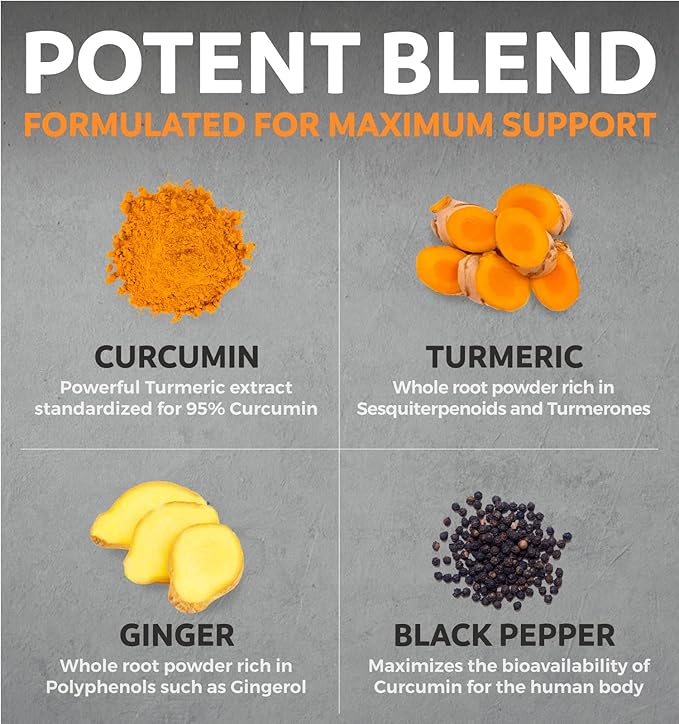 Organic Turmeric Ginger Black Pepper Supplement - High Potency Organic Turmeric Curcumin Capsules with Ginger & Black Pepper for Enhanced Benefits and Absorption - Vegan & Non-GMO (1 Month Supply)