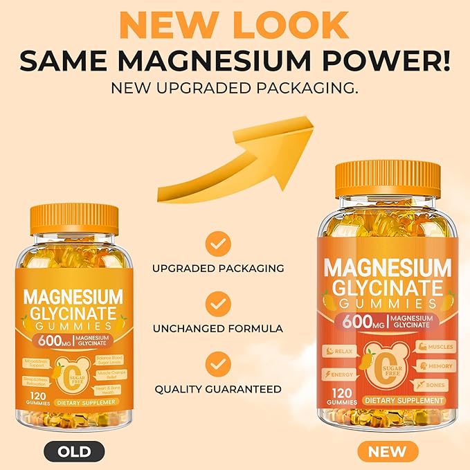 Magnesium Glycinate Gummies 600mg, Chewable Sugar Free Potassium Magnesium Supplements for Adults, Men and Women, Vitamin D, B6 and CoQ10 for Sleep, Relaxation, Brain & Muscle, 120 Gummies