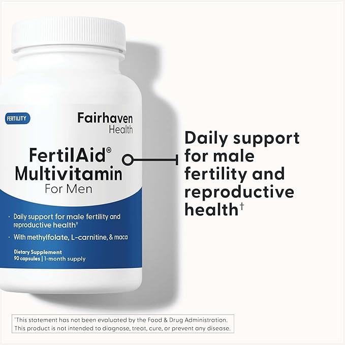 Fairhaven Health 3 Month Supply FertilAid for Men Prenatal Male Fertility Supplement | Count and Motility Support Pre Conception for Him | Fertility Support Includes, Zinc, and Folate | 90 Capsules