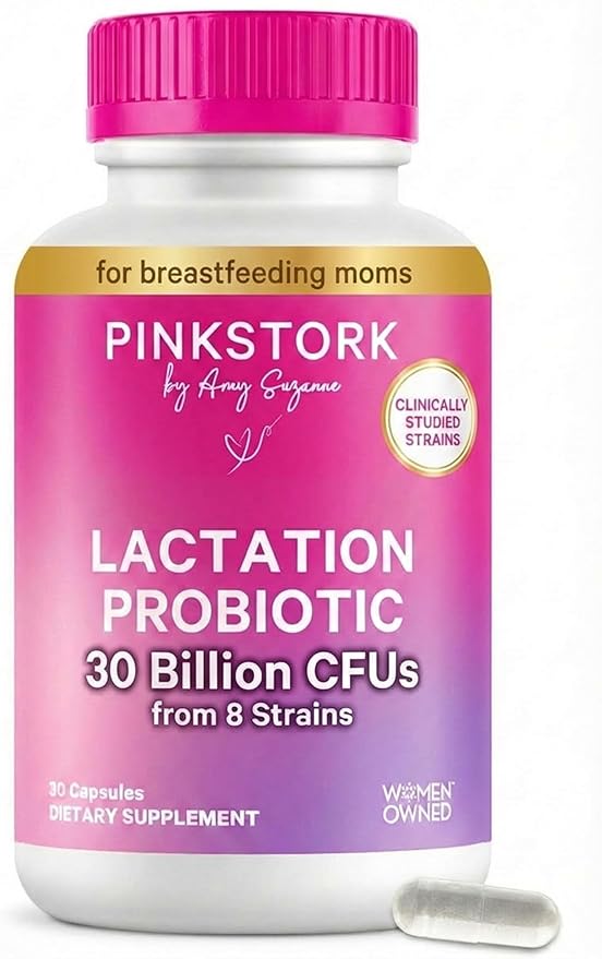 Pink Stork Lactation Probiotic - 30 Billion CFUs Multi Strain Postnatal Probiotics for Breastfeeding Women - Support Breast Milk & Gut Health, Postpartum Essentials, 30 Capsules