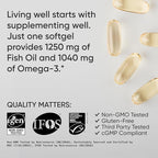Sports Research® Omega-3 Fish Oil 1250 - Triple Strength Fish Oil Supplement from Wild Alaska Pollock - MSC Certified Sustainable · Non-GMO · Soy Free - 180 Softgel Capsules
