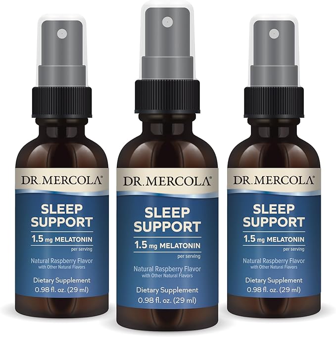 Dr. Mercola Sleep Support with Melatonin Spray - Supports Restful Sleep - Non-GMO, Gluten-Free & Soy-Free - Natural Raspberry Flavor - 0.98 fl oz (3 Pack)