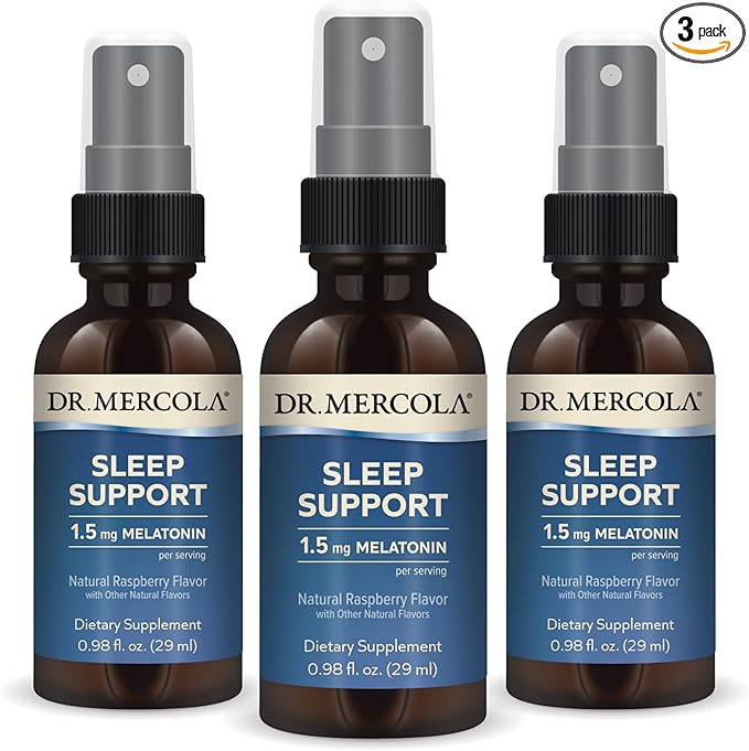 Dr. Mercola Sleep Support with Melatonin Spray - Supports Restful Sleep - Non-GMO, Gluten-Free & Soy-Free - Natural Raspberry Flavor - 0.98 fl oz (3 Pack)