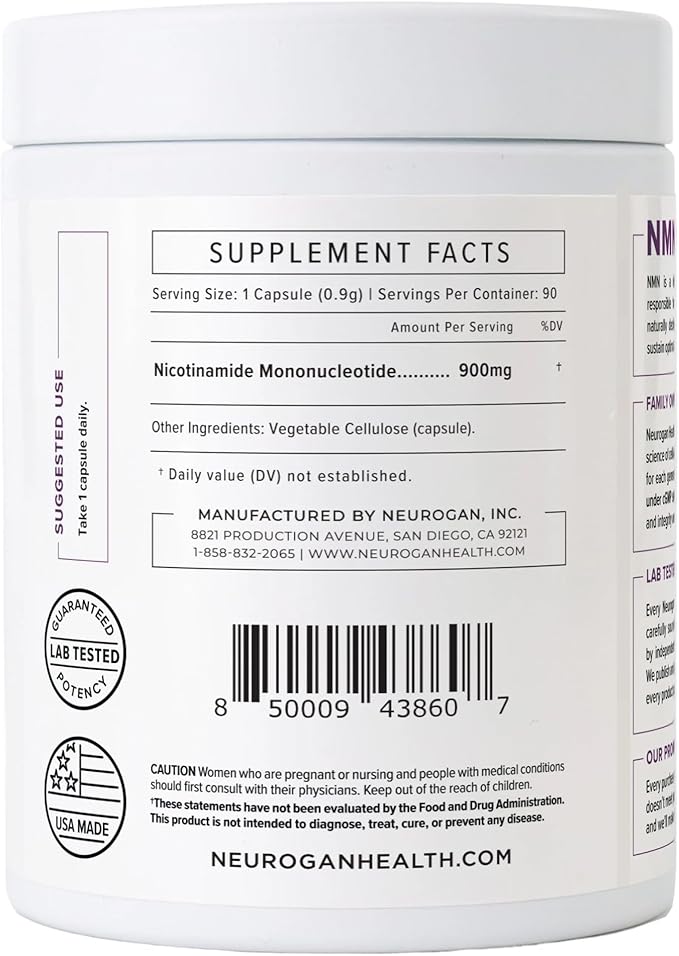 Neurogan Beta NMN (β-NMN) Supplement – 900 mg per Serving, 99.6% Purity – NAD+ Precursor for Cellular Energy & Vitality – 90 Capsules (3-Month Supply) – Made in USA