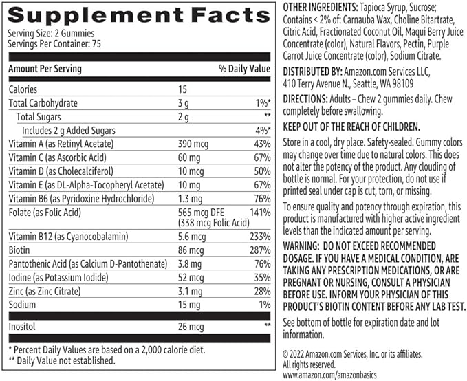 Amazon Basics Adult Multivitamin Gummies, Mixed Berry & Cherry Flavors, 150 Count, 75-Day Supply, Pack of 1 (Previously Solimo)