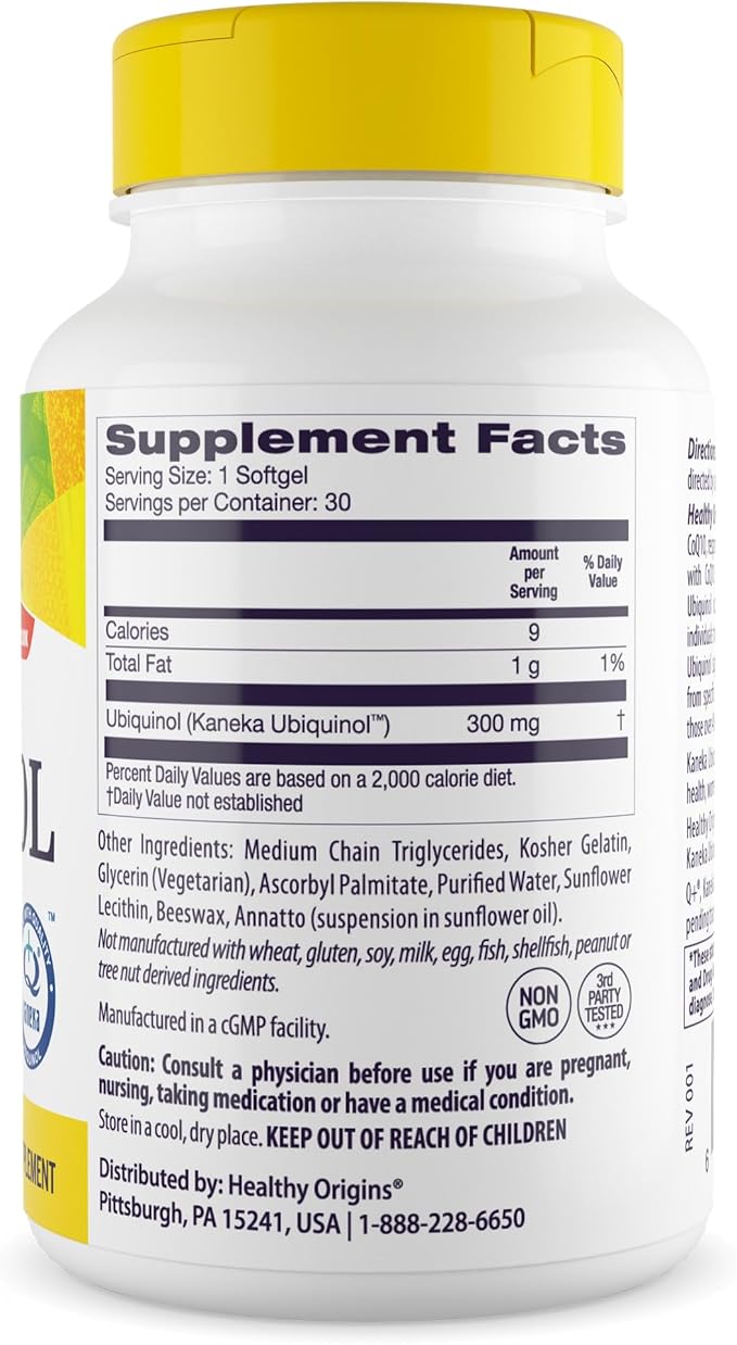 Healthy Origins Ubiquinol (Active Form of CoQ10), 300 mg - Ubiquinol Supplements for Heart Health & Antioxidant Support - Gluten-Free & Non-GMO Supplement - 30 Softgels