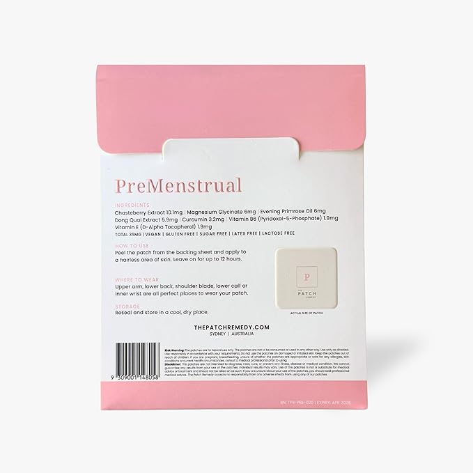 The Patch Remedy Pre Menstrual Patch | Chasteberry, Magnesium, Evening Primrose, Dong Quai, B6 & Vitamin E | 30 Patches