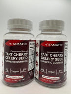 Vitamatic Tart Cherry (360 mg) with Celery Seed (30 mg) 10:1 Extract & Turmeric 20:1 Extract (10 mg) - (Per Serving/2 Gummies) - 60 Gummies (Pack of 2)