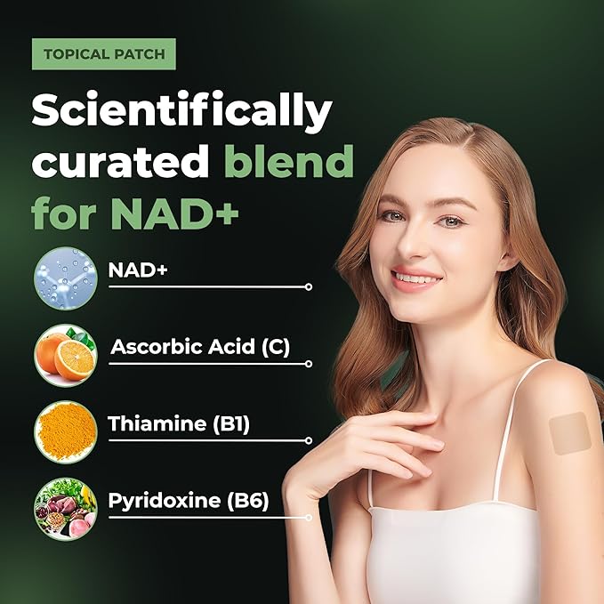 NAD Patches for Women & Men | NAD+ Patch for Energy & Healthy Aging | with CoQ10 & Nicotinamide | 60 Day Supply