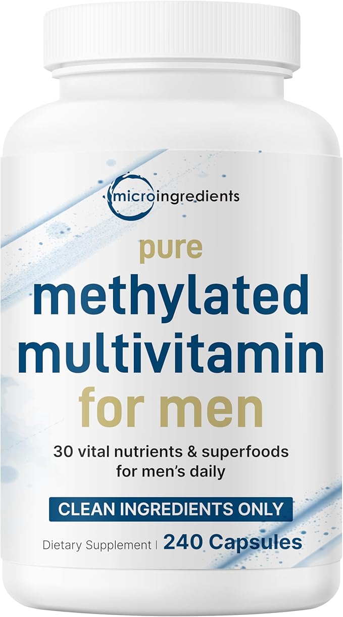 Micro Ingredients Pure Methylated Multivitamin for Men, 240 Capsules | 30 Essential Nutrients with Activated B Complex & Methylfolate + Saw Palmetto, Ginseng, Maca, Lycopene, Vitamin D3 & Zinc