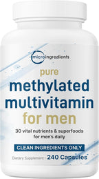 Micro Ingredients Pure Methylated Multivitamin for Men, 240 Capsules | 30 Essential Nutrients with Activated B Complex & Methylfolate + Saw Palmetto, Ginseng, Maca, Lycopene, Vitamin D3 & Zinc