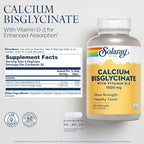 SOLARAY Calcium Bisglycinate Supplement 1000 mg for Women & Men - Calcium with Vitamin D3, Bone Strength & Teeth Health Support, Chelated Capsules, Easy to Digest - 120 Veg Cap Count