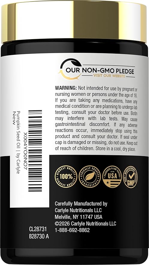 Carlyle Pumpkin Seed Oil with Saw Palmetto 4000 Mg | 120 Softgel Capsules | for Men & Women | 3X Formula with Biotin | Non-GMO, Gluten Free Supplement