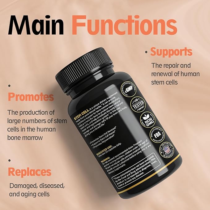 Stem Cell Activation Formula, 60 Capsules, with Vitamin D and B12, Youth and Longevity Support Maintain Youth and Longevity Patented StemCell Activation Fomula (3bottle (180 softgels))