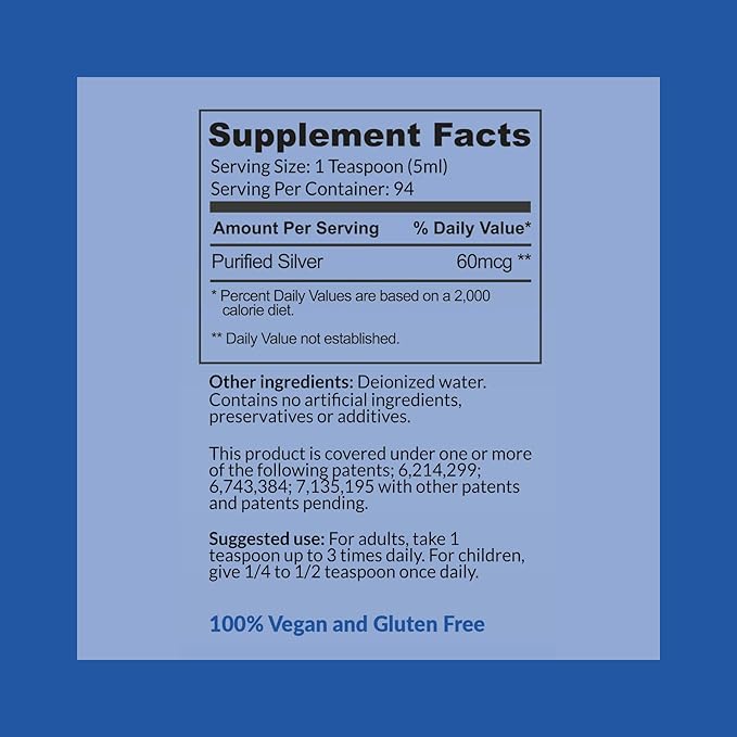 Colloidal Silver Liquid - 12 PPM Premium Silver Solution, 60 MCG Per Serving, All Natural, Vegan Immune System Support, Ionic Silver Water Daily Mineral Supplement 16 Fl oz, 96 Servings