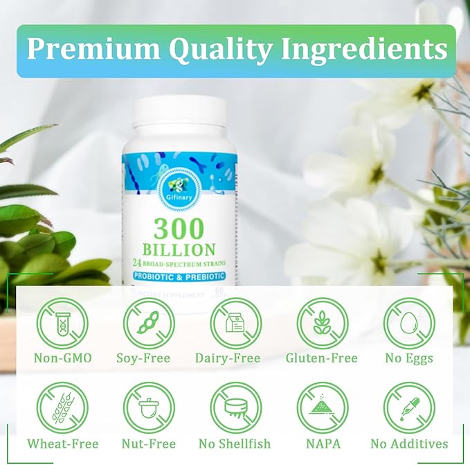 Probiotics for Women and Men, 300 Billion CFU, 24 Strains Probiotics with 15 Organic Herbs probiotics Blend, Probiotic Supplement for Digestive Gut Immune & Whole-Body Health -6 Month Supply