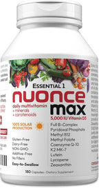 ANDREW LESSMAN Essential-1 nuonce max Multivitamin 5000 IU Vitamin D3 180 Small Capsules. 100 mcg Methyl B12. CoQ10 Lutein Lycopene Zeaxanthin. High Potency. No Additives. Ultra-Mild One Daily Capsule