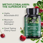PlantFusion Vegan B12 Methyl 1000 mcg - Sublingual Vitamin - Supports Energy, Heart Health, Nervous System - Cherry Flavor, 60 High Potency Methylcobalamin Lozenges for Fast Absorption