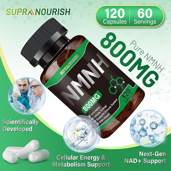 Pure NMNH Supplement 120 Capsules - 800mg High-Purity NMNH Supplements, NAD Supplement for Boost NAD+ for Anti-Aging & Cellular Energy
