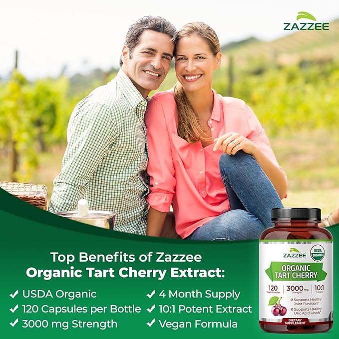 Zazzee Herbal Uric Acid Cleanse Bundle | USDA Organic Dandelion Root Extract Capsules Plus Super Concentrated 10:1 Organic Tart Cherry Extract Capsules | Non-GMO Vegan & ISO Lab Tested