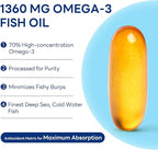Vitamin World Triple Strength Omega 3 Fish Oil 1360 mg Supplement, 950 mg Active Omega-3 Fatty Acids with EPA & DHA, Supports Heart, Brain & Joint Health, Gluten Free, 180 Softgels, 6 Months Supply