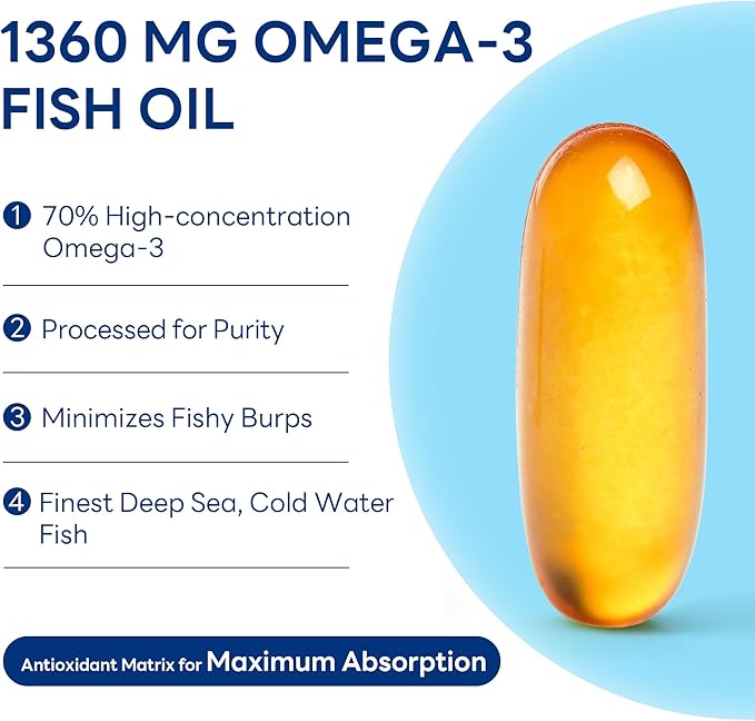 Vitamin World Triple Strength Omega 3 Fish Oil 1360 mg Supplement, 950 mg Active Omega-3 Fatty Acids with EPA & DHA, Supports Heart, Brain & Joint Health, Gluten Free, 180 Softgels, 6 Months Supply