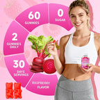 Beet Root Gummies for Women & Men, Beetroot Supplement Beet Chews with Vitamins Grape Seed for Antioxidant Supoort & Immune Health, Sugar-Free/Vegan/Organic,Raspberry Flavor 60 Count