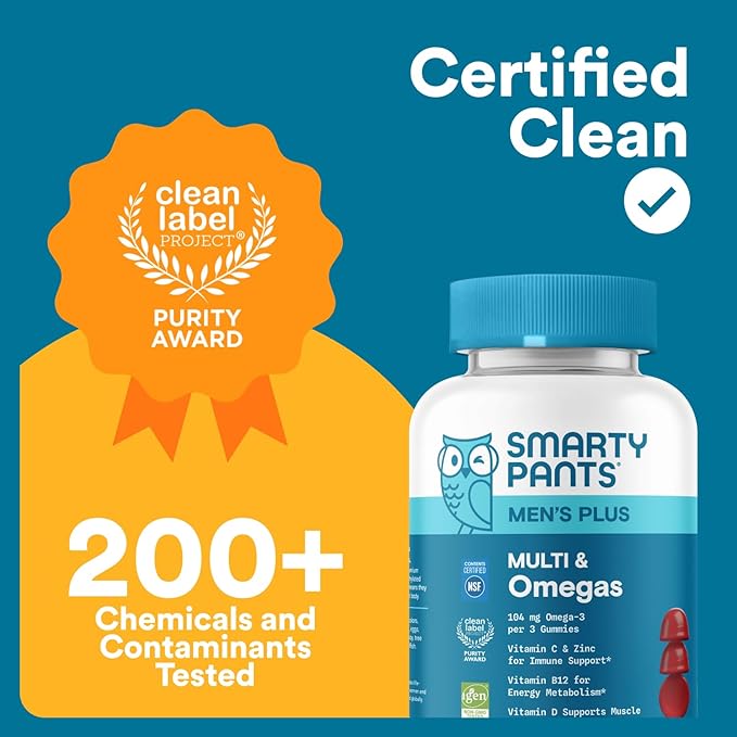SmartyPants Men’s Multivitamin Gummies with Omega 3 DHA/EPA, Methylfolate, Vitamin D3, C, B12, B6, A, K, Zinc, Raspberry Lemonade Flavor, 90 Count (30 Day Supply)