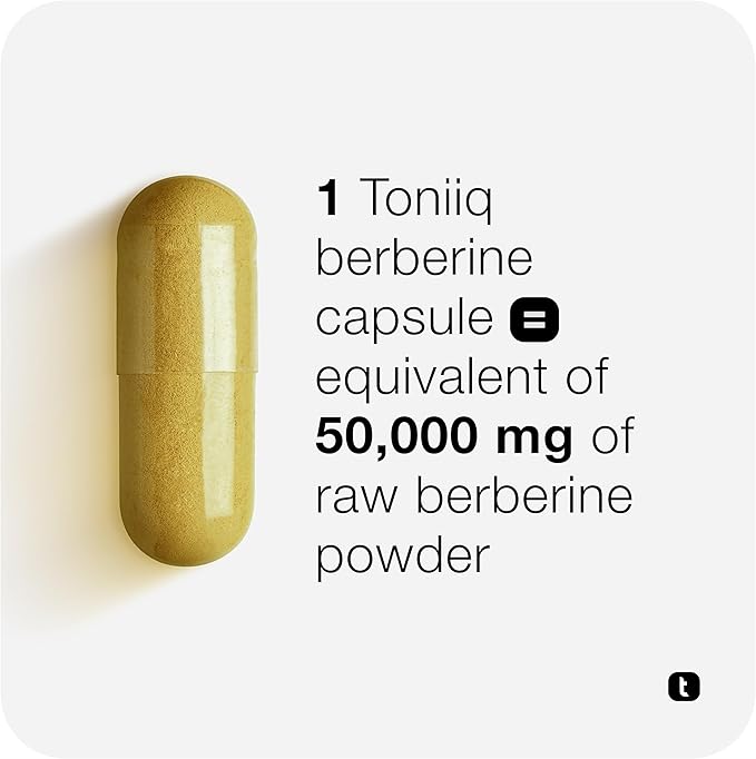 Toniiq Ultra High Strength Berberine HCl from The Himalayas - 100:1 Concentrated Extract - Lab-Tested 97% Berberine HCl - 180 Vegetarian Capsules, 1500 mg per Serving