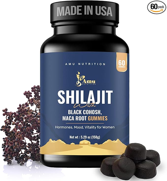 AMU NUTRITION Shilajit Gummies for Men & Women with Maca Root & Black Cohosh (60 Count (Pack of 1), Maca Root & Black Cohosh)