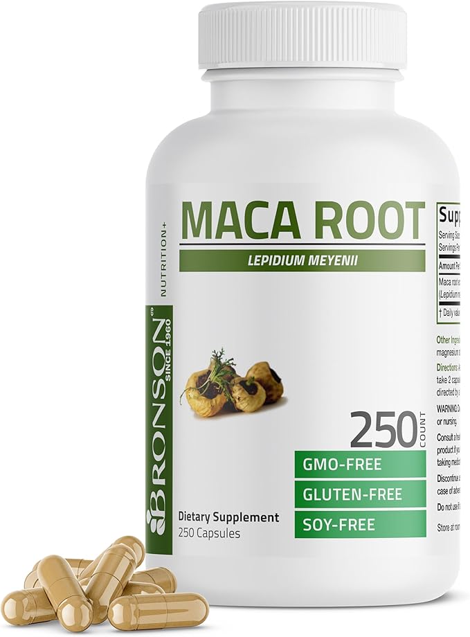 Bronson Maca Root Lepidium Meyenii Non-GMO, 250 Vegetarian Capsules