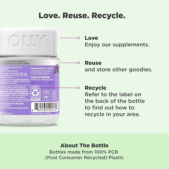 OLLY Keep it Movin' Gummy Supplement, Occasional Constipation Support,* Rhubarb, Prune, Amla Extracts - Plum Berry Flavored, 15 Day Supply - 30 Count