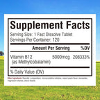 Innate Vitality Vitamin B12 5000mcg, Sublingual, Vegan Methylcobalamin, Fast Dissolve Tablets, Natural Peach Flavor, Supports Energy Production & Healthy Nervous System, 120 Tablets