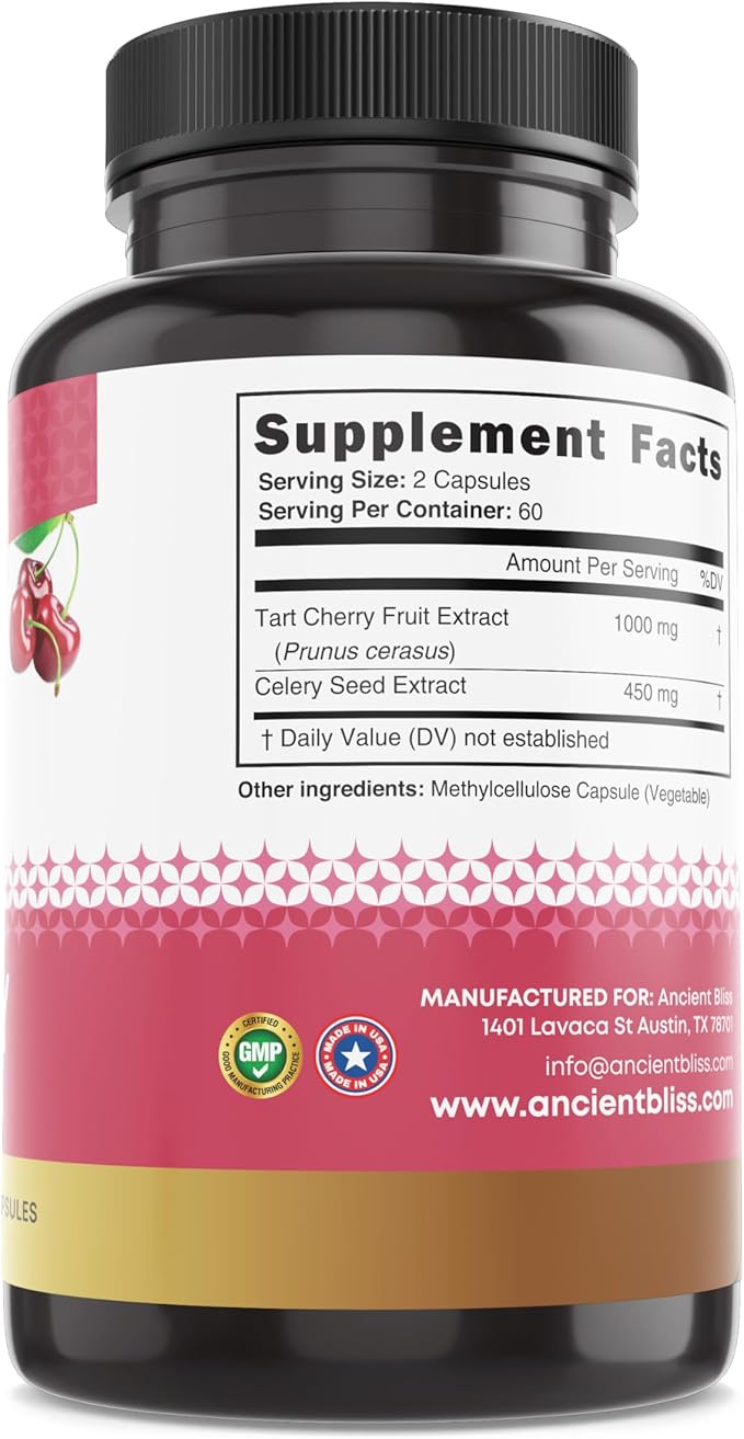 Ancient Bliss Tart Cherry Capsules, Inflammation & Joint Support Supplement for Men & Women, Tart Cherry Supplement to Support Digestion, Sleep & Vitality (120 Capsules)