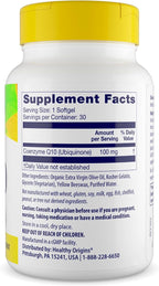 Healthy Origins® CoQ10 100 mg – Natural Trans-Isomer Ubiquinone – Yeast Fermented, Supports Heart Health & Cellular Energy – Non-GMO 30 Softgels
