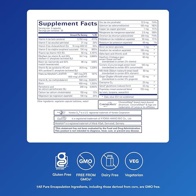 Pure Encapsulations UltraNutrient - Minerals & Multivitamins - Supports Liver & Heart Health* - Supplement for Antioxidants - with Vitamin C, CoQ10 - Non-GMO * Gluten-Free - 90 Capsules