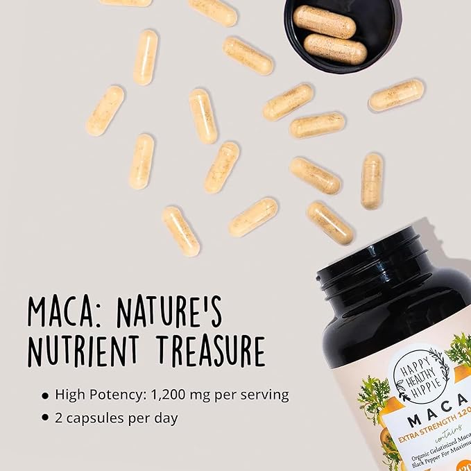 Organic Maca Root Capsules 1200 mg – Libido Booster for Women Fast Acting & Potent | Female Maca Supplement | Energy Pills from Peru | Includes Black Pepper for High Absorption | Vegan, 120 Ct