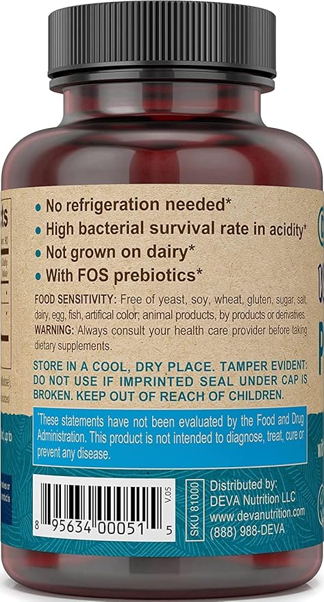 DEVA Vegan Probiotic with FOS Prebiotics Supplement - 2 Billion CFU with 100 MG of Prebiotics Per Serving for Men & Women - Non-Dairy Gluten Free - Naturally Shelf Stable - 90 Capsules (Pack of 2)