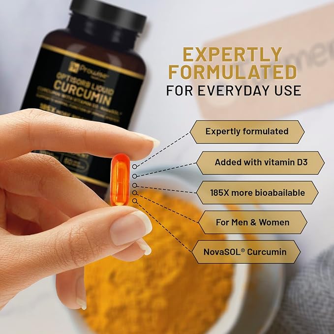 Optisorb Liquid Curcumin with Vitamin D - 60 Liqcaps | 185x Turmeric & Curcumin Bioavailability - Ultra Bioavailable | Liquid Capsules with 1000mg NovaSOL Daily Dosage - UK Manufactured